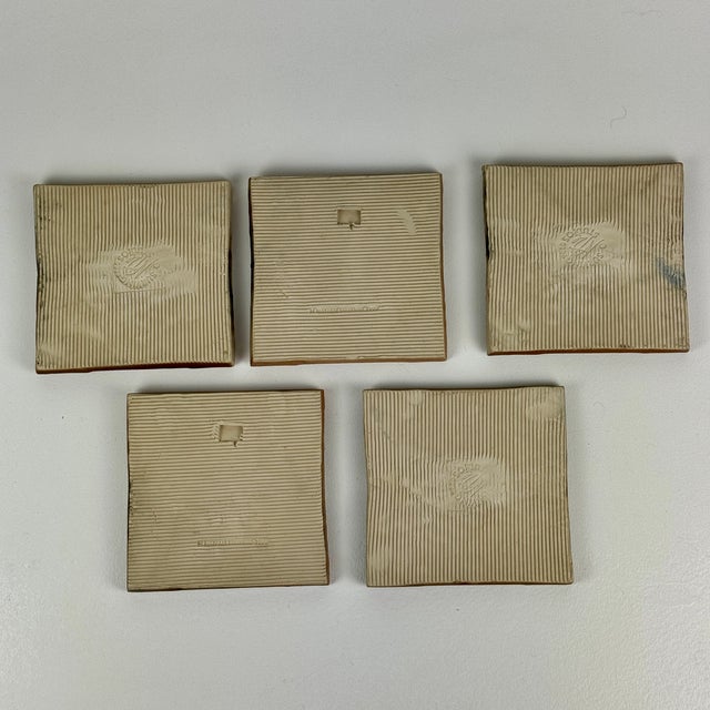 Brown Set of 5 Natalie Surving Studios Fish Design Architectural Ceramic Tiles For Sale - Image 8 of 10