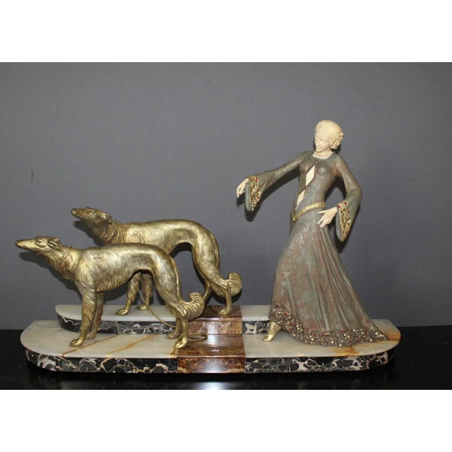 Georges Gori, Woman with Greyhounds, 1925, Faux Chryséléphantine For Sale - Image 18 of 18
