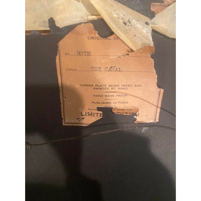 Antique French Canal Landscape Etching Signed F. Roth, Framed For Sale - Image 12 of 12