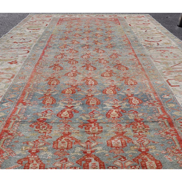 Antique Persian Malayer Gallery Rug With Blue Field and Red Boteh Design For Sale - Image 10 of 15