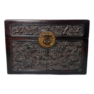 Carved Rosewood Dragon Chest Box, Chinese Keepsake Box For Sale
