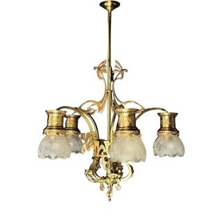 Antique Art Nouveau Chandelier in Brass and Bronze, 1890s For Sale