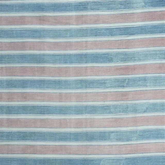Traditional Vintage Dhurrie Rug With Blue and Pink Stripes | Rug & Kilim For Sale - Image 3 of 4