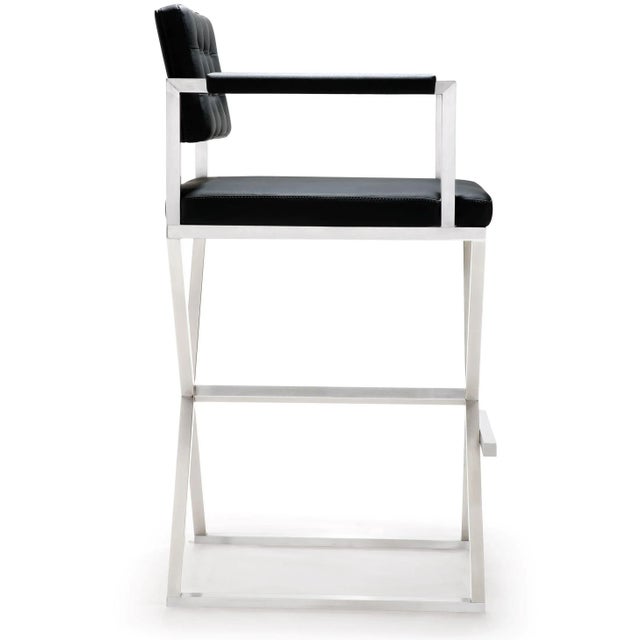 Transitional Director Black Vegan Leather & Steel Bar Stool For Sale - Image 3 of 10