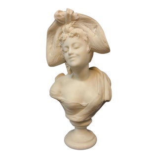 Late 19th Century Marble Bust of Woman Wearing a Hat For Sale