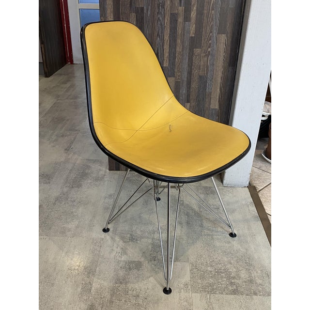 Vintage Yellow Vinyl-Covered Fiberglass Chair by Charles and Ray Eames for Herman Miller, 1950s For Sale - Image 10 of 18