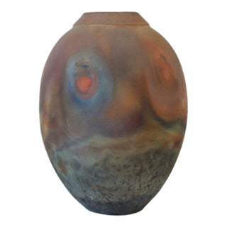 Vintage Raku Pottery Vessel or Vase For Sale