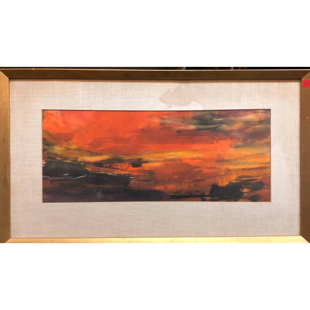 Abstract Expressionism Murray Hantman, Abstract Expressionist Watercolor Fiery Sky For Sale - Image 3 of 4