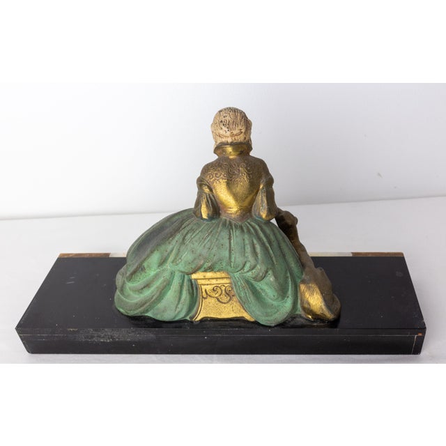 French Art Deco Onyx & Polychrome Pewter Reading Woman with Dog, 1930 For Sale - Image 6 of 9