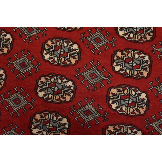 Bokhara Rug 4’1” X 6′ Red Wool Tribal Hand-Knotted Oriental Carpet For Sale - Image 4 of 12