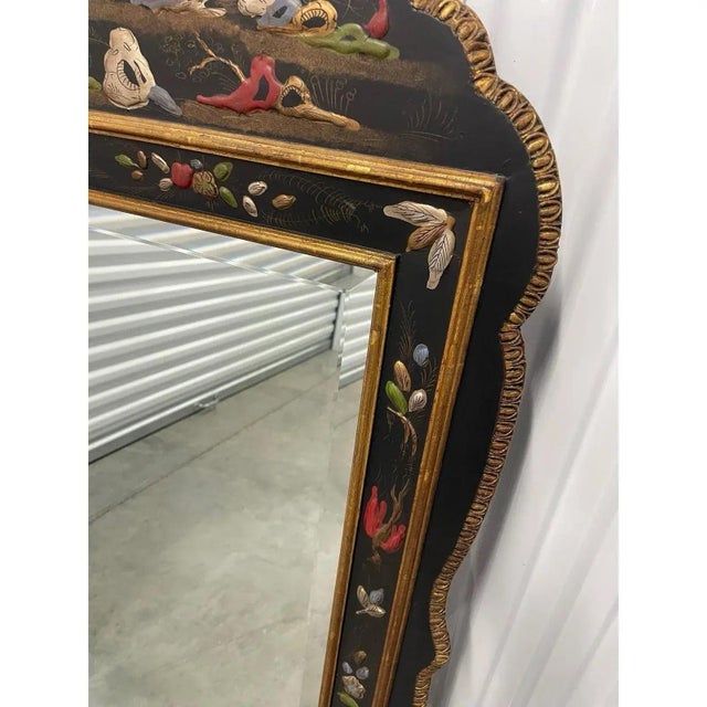 Wood Chinoiserie Hand Painted Wall Mirror For Sale - Image 7 of 7