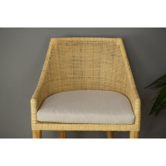 Wood and Rattan High Bar Stools, Set of 2 For Sale - Image 4 of 8
