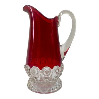 Large Art Deco Vintage Ruby Stained Glass Pitcher or Vase For Sale