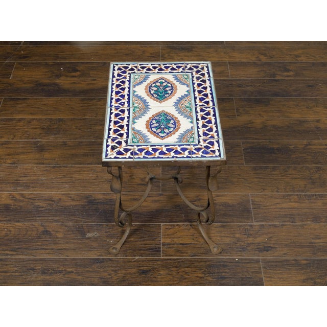 Metal Midcentury Italian Wrought-Iron Coffee Table with Tile Top and Scrolling Base For Sale - Image 7 of 11