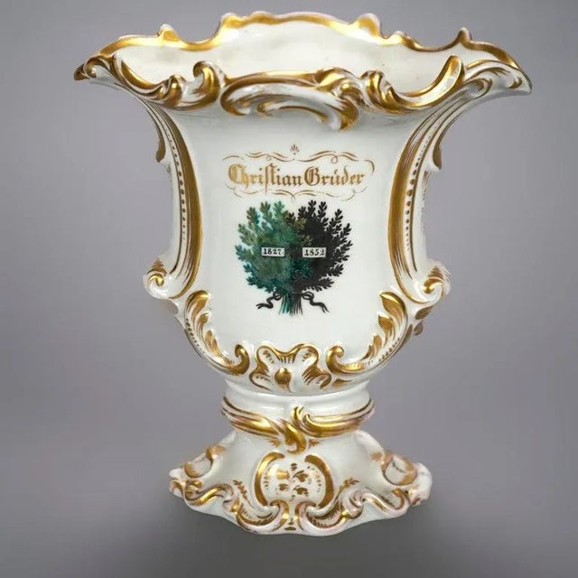 19th Century Pair Antique German Porcelain Hand Painted & Gilt Scenic Vases 19th Century For Sale - Image 5 of 12