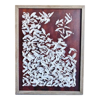 White Petals Dance – Original Textured Acrylic Painting 3d Modern Wall Art Framed Abstract Artwork 17.5x23.5 by Tatiana Duperault For Sale