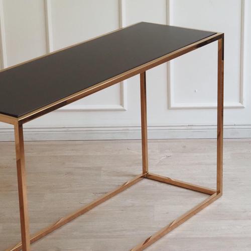 Metal Narrow Console Table with Black Top and Rectangular Metal Frame For Sale - Image 7 of 12
