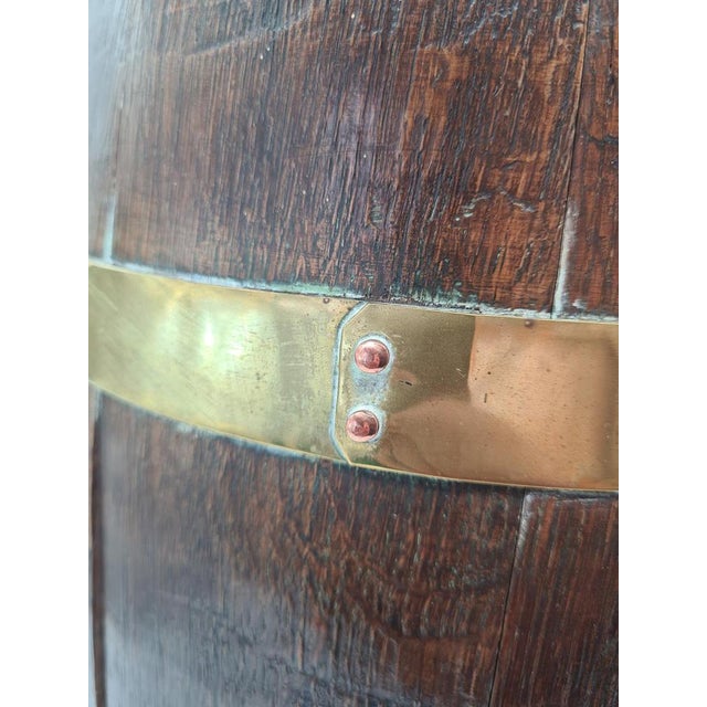 1970s Decorative Wooden Barrel-Shaped Stand with Brass Hardware, 1970s For Sale - Image 5 of 12