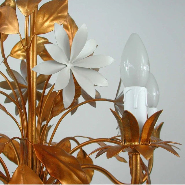 Mid-Century 5-Light Gilt Leaf & White Blossom Chandelier by Hans Kögl, 1970s For Sale - Image 13 of 18