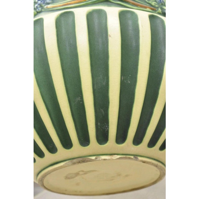 Ceramic Antique Roseville Corinthian Pattern Jardiniere Planter Pot & Rare Low Pedestal For Sale - Image 7 of 12