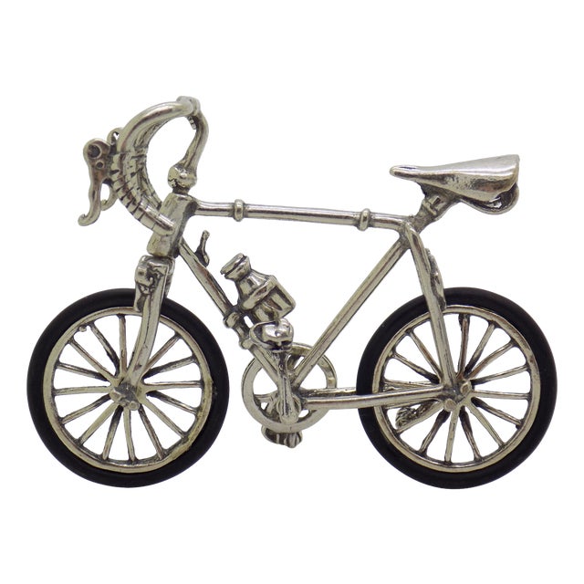 Vintage Italian Handmade Genuine Silver Sport Bicycle Figurine, 1980s For Sale