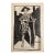 Vintage Mid-Century Cubist Harlequin Musician Charcoal Drawing, Unsigned For Sale