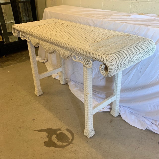 Asian Style White Wicker Console Table Chairish