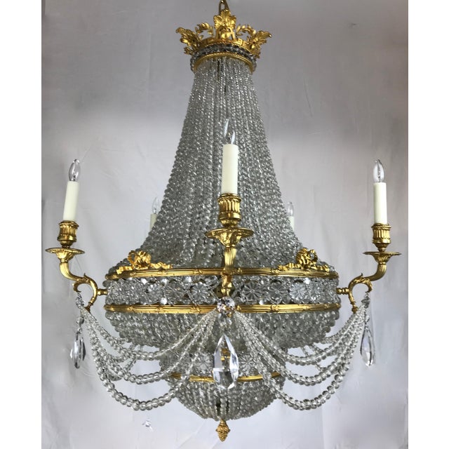 Edward F. Caldwell & Co. Large Signed E. F. Caldwell Bronze and Crystal Empire Style Chandelier For Sale - Image 4 of 12
