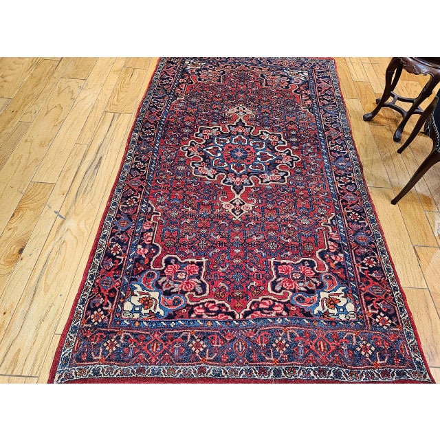 Vintage Persian Bidjar Rug, Hand-Knotted Wool, Geometric Pattern, Red & Blue, 5x8 For Sale - Image 9 of 18