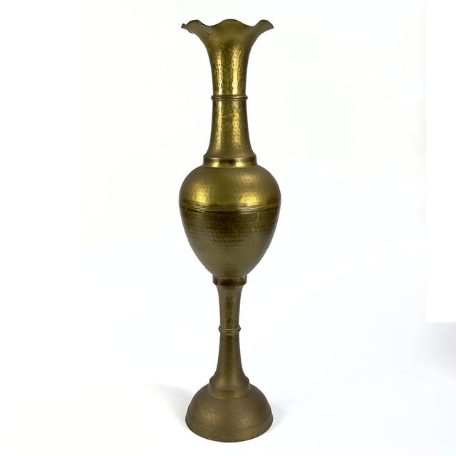 Mid-Century Modern Gargantuan 30" Tall Vintage Hammered Brass Baluster Floor Vase For Sale - Image 3 of 14
