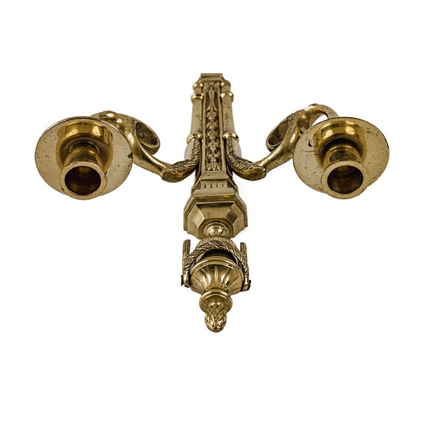 Early 20th Century French Neoclassical Style Bronze/Brass Two-Arm Wall Sconces Set of 2 For Sale - Image 5 of 15