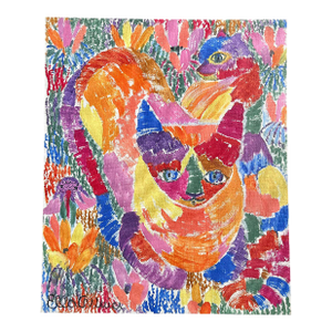 1960s Artist Ella Wharton Alluisi "Horned Cat" 1136 Original Mid Century Painting 20x24