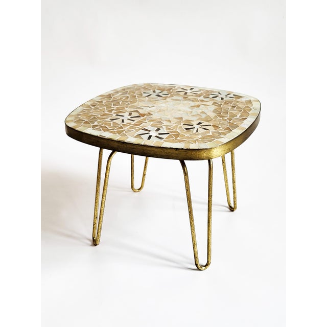 Mid-Century Mosaic Side Table by Ilse Möbel This exquisite modernist design side table with hairpin legs was handcrafted...
