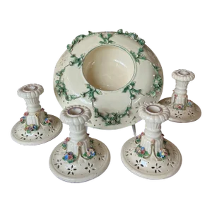 Antique Italian Capo Dimonte Dining Centerpiece With Candle Holders a Set of 5