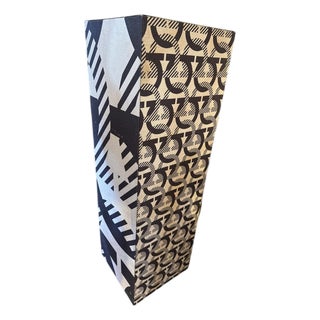 Vintage Italian Faux Leather on Wood Upholstery Geometric Pedestal For Sale