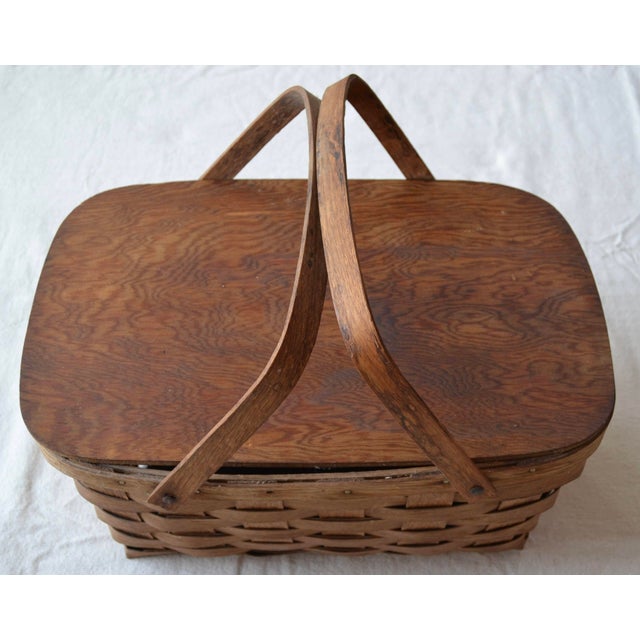 1960s Mid 20th Century Woven Wood Picnic Basket - For Sale - Image 5 of 16