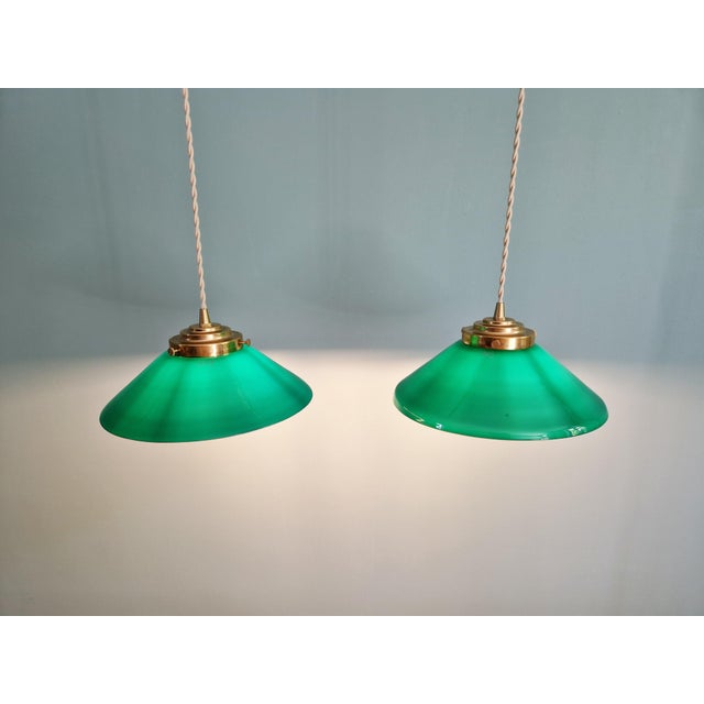 Art Deco Conical Green Opaline Pendant Lights, Set of 2 For Sale - Image 15 of 17