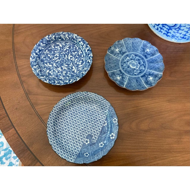 Ceramic Vintage Blue and White Scalloped Japanese Dishes Set of Three For Sale - Image 7 of 7
