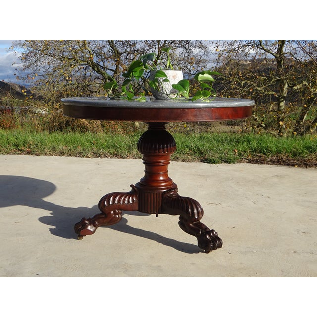 Restoration Pedestal Table with Rotating Marble Top For Sale - Image 4 of 18