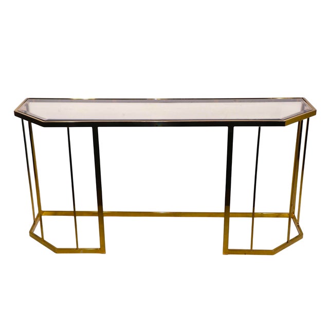Brass Hollywood Regency Style Brass and Glass Console C. 1970/80's For Sale - Image 8 of 11