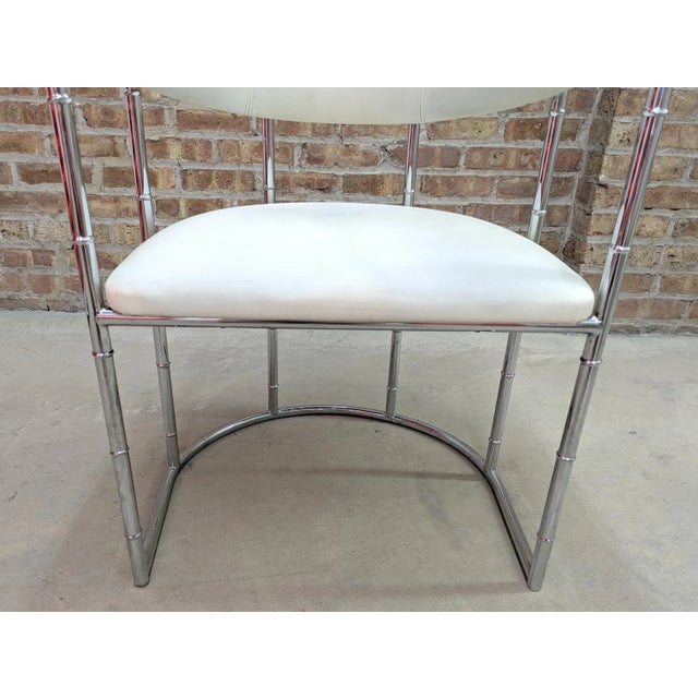 White 1970's Chrome & White Naugahyde Faux Bamboo Barrel Lounge Chair For Sale - Image 8 of 8