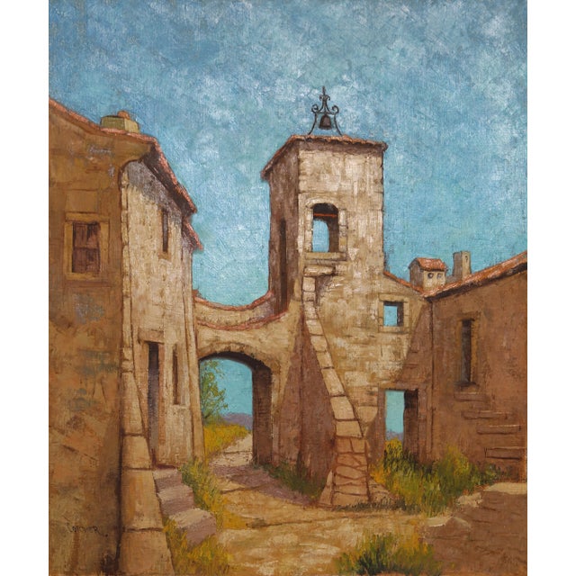 Modern Villa With Bell, Jacques Cordier Oil on Canvas, Signed L.l. For Sale - Image 3 of 3