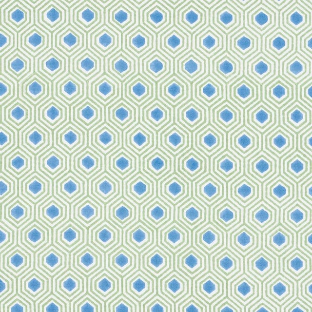Sample - Schumacher Otis Fabric in Green & Blue For Sale