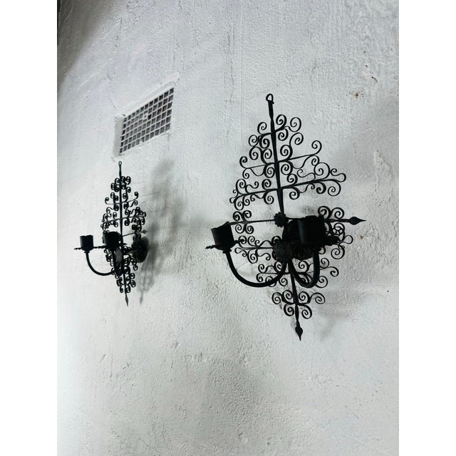 1960s Vintage Iron Wall Sconces, a Pair For Sale - Image 5 of 9
