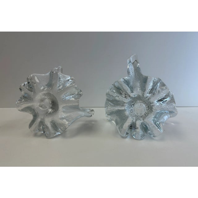 White Pair of Early 21st Century Clear Blenko Glass Candlesticks in Icy Tripod Style For Sale - Image 8 of 11