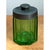 This vintage canister features a striking octagonal glass body in a vibrant emerald green, its eight faceted sides...