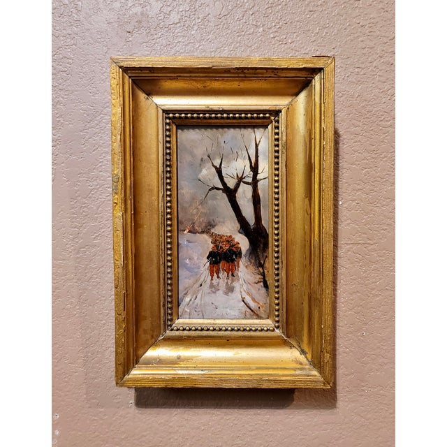 Napoleonic Soldiers Marching in a Winter Landscape -1870s Oil painting Attributed to Jean-Louis-Ernest Meissonier - French...