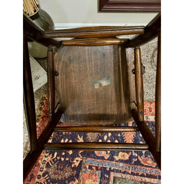 Brown Vintage 1920’s Heywood Wakefield Spindle Back Oak Side Chair With Metal Rod Reinforcement For Sale - Image 8 of 9