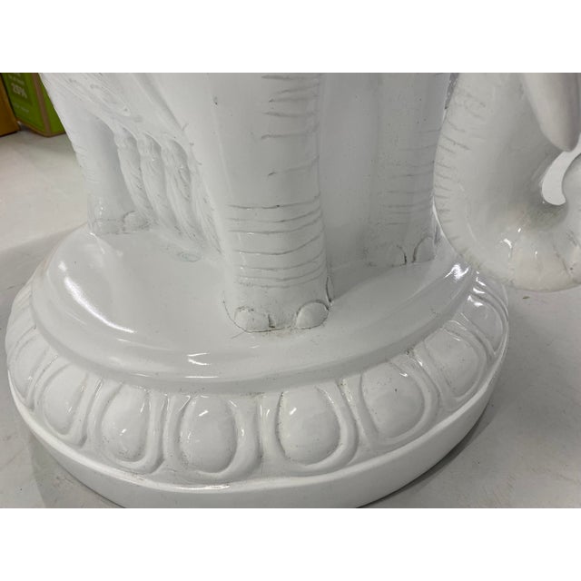 Vintage White Lacquer Elephant Umbrella Stand Garden Stool Side Table