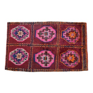 Deep Burgundy & Hot Pink Vintage Rug | 4x6 Turkish Rug Geometric Wool Kilim | Mid Century Tribal Accent - 3′10″ X 6′3″ For Sale